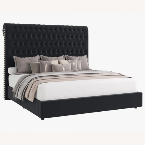 Used Willa Arlo™ Interiors Black Velvet King Bed for sale on AptDeco