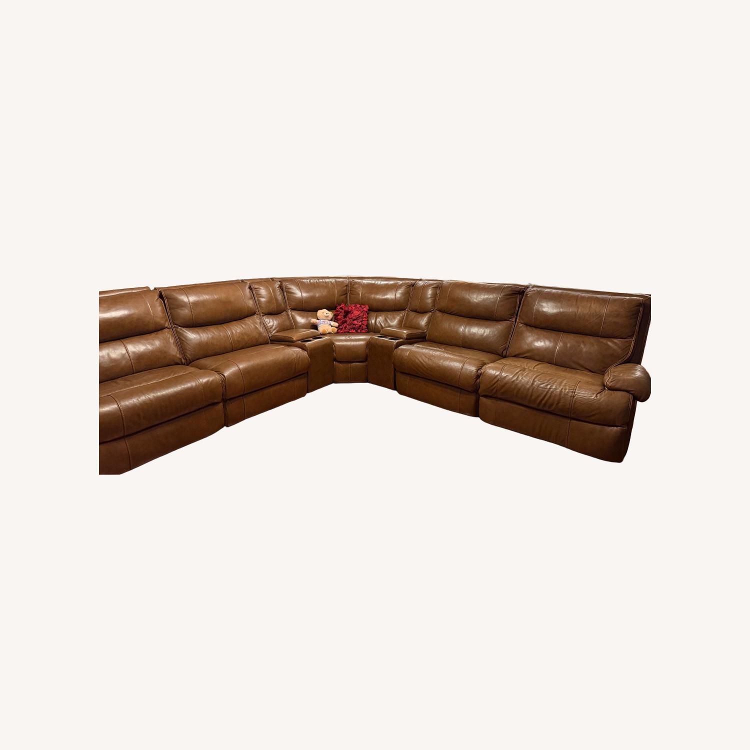Havertys Dark Brown Leather 3+ Piece Sectional - image-0