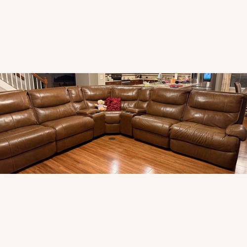 Used Havertys Dark Brown Leather 3+ Piece Sectional for sale on AptDeco