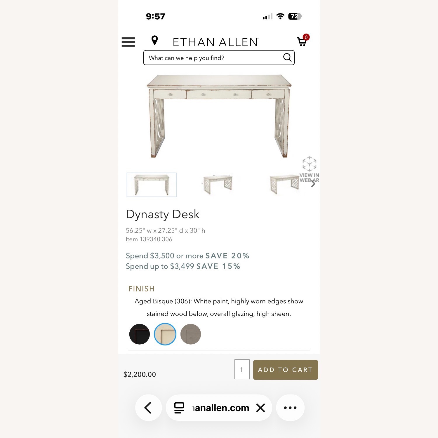 Ethan Allen Dynasty White Wood Desk - image-3