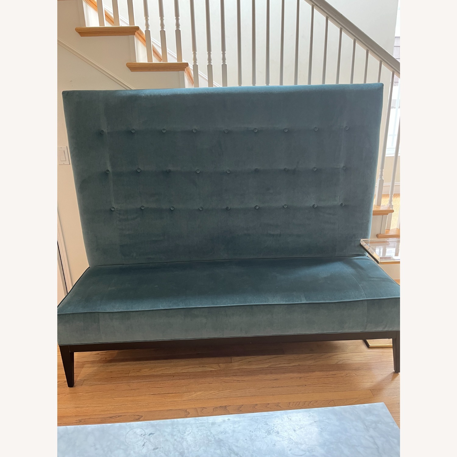 Upholstered Teal Settee - image-2