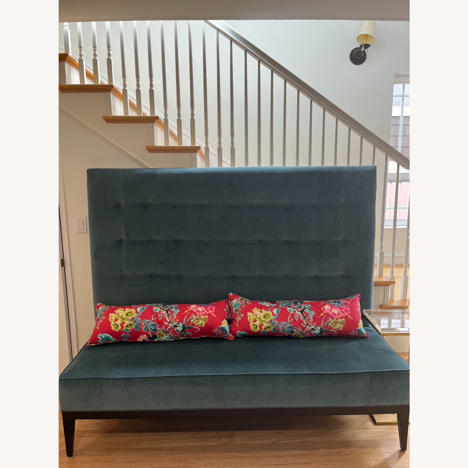 Upholstered Teal Settee - image-0