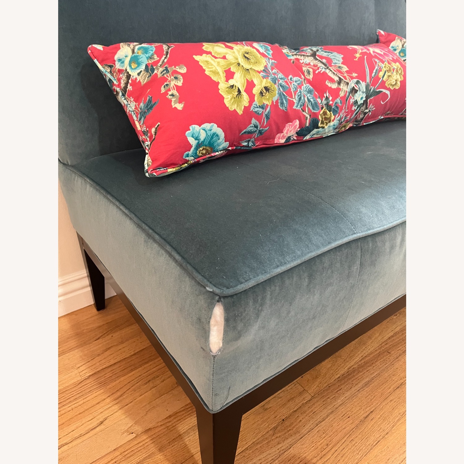 Upholstered Teal Settee - image-1