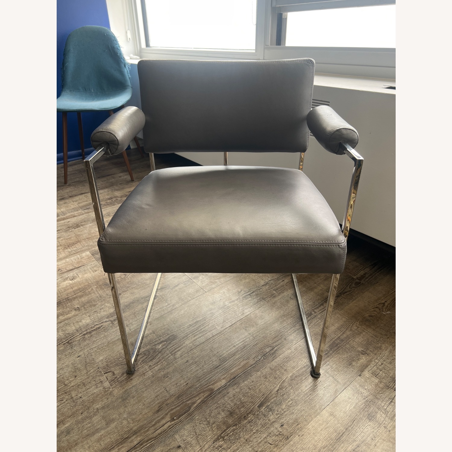 Milo Baughman Light Gray Leather Dining Chairs - image-2