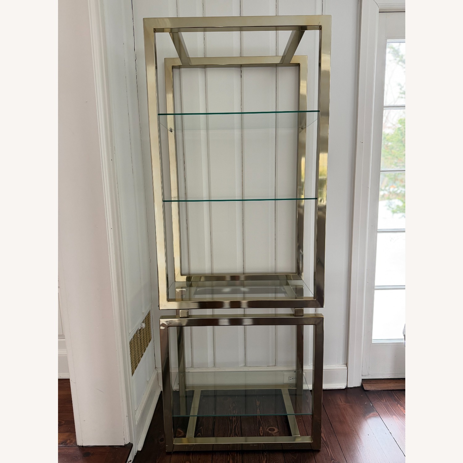 Pair of Brass & Glass Shelves - image-1