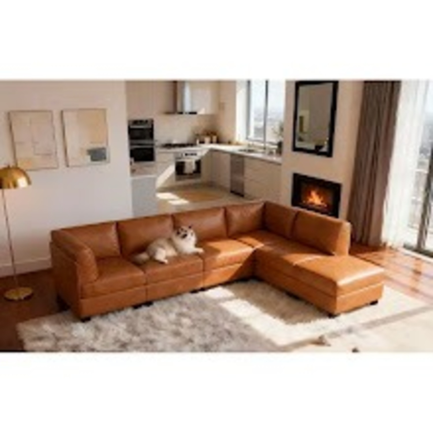 Wayfair Light Brown Amaron Faux Leather Sectional - image-5