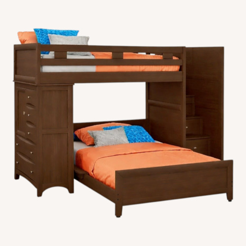 Used Rooms To Go Dark Brown Wood Bunk Bed for sale on AptDeco