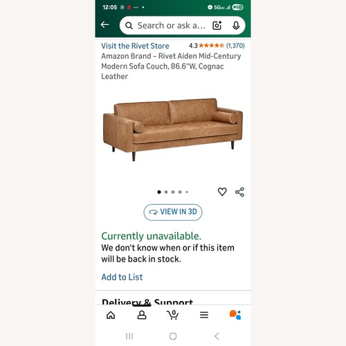 Used Amazon Leather 2 Seater Sofa for sale on AptDeco