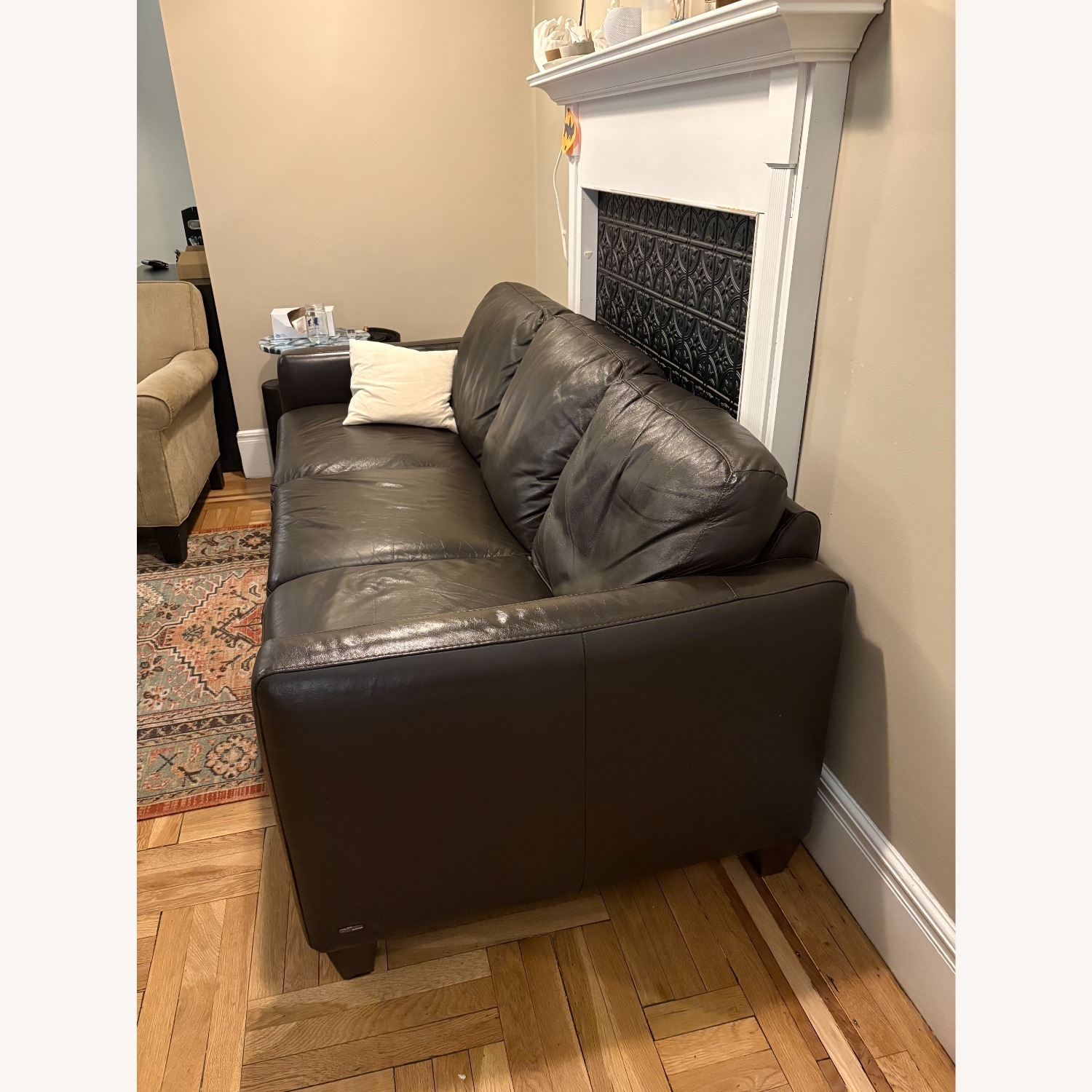 Dark Brown Leather 3 Seater Sofa - image-5