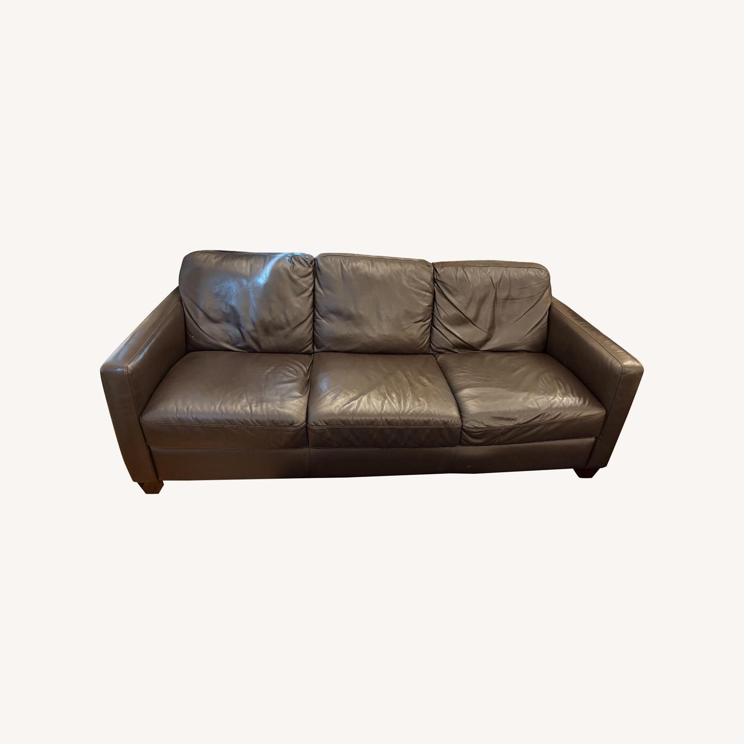 Dark Brown Leather 3 Seater Sofa - image-0