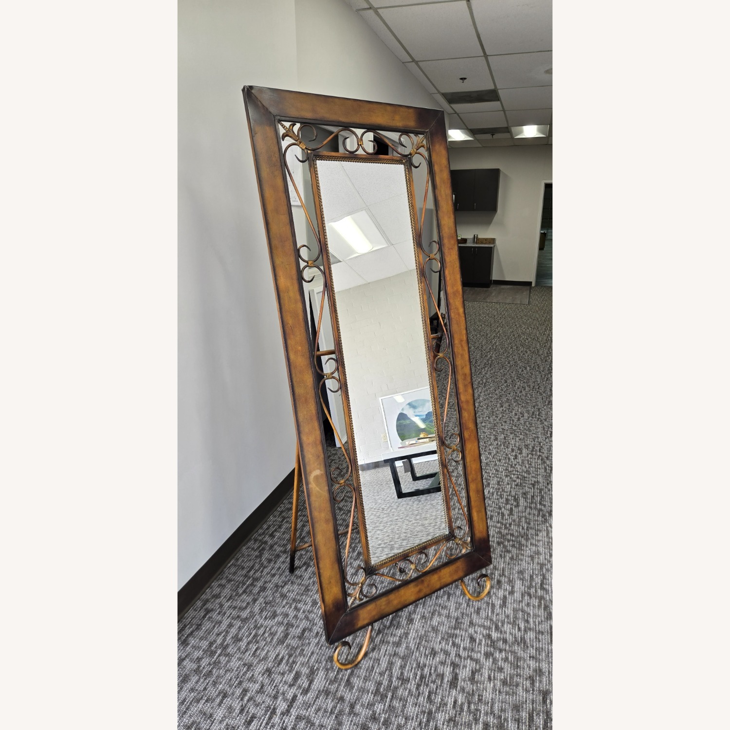 Dark Brown Metal Floor Mirror - image-2