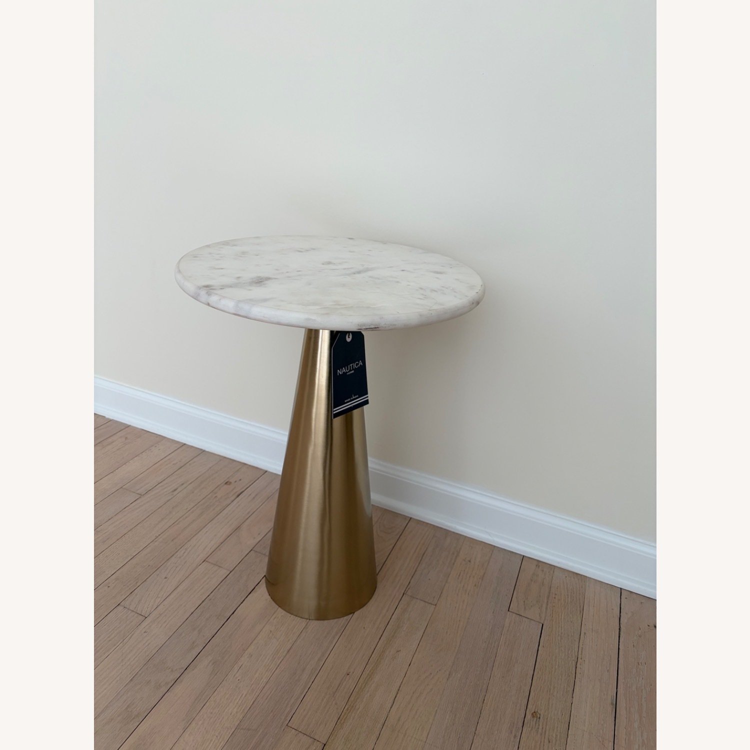 White Marble Side Table Brushed Brass  - image-2