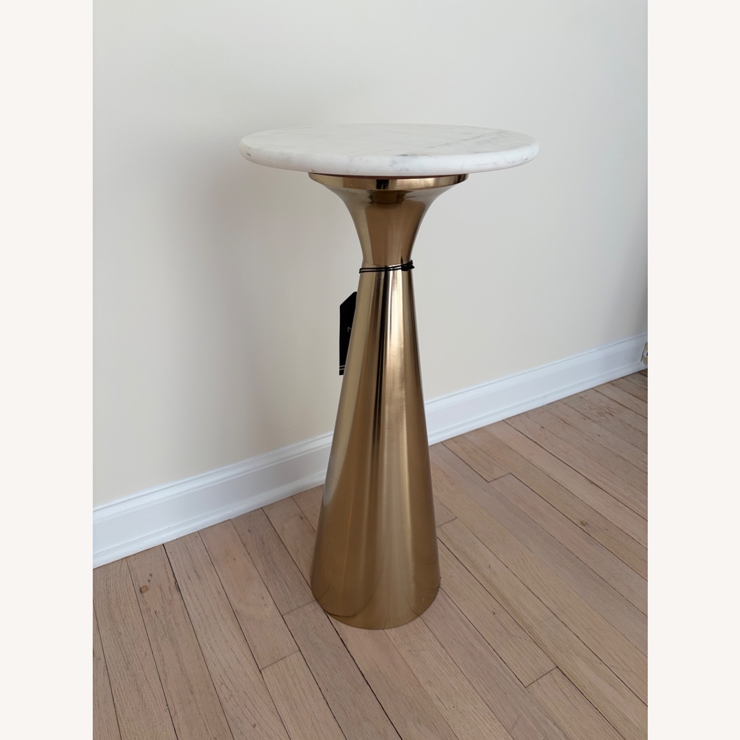 White Marble Drink Table with Brushed Brass - image-1