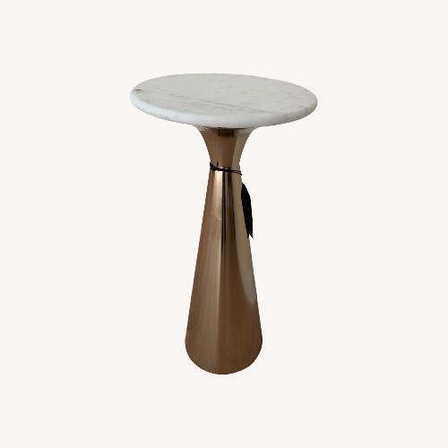 Used White Marble Drink Table with Brushed Brass for sale on AptDeco