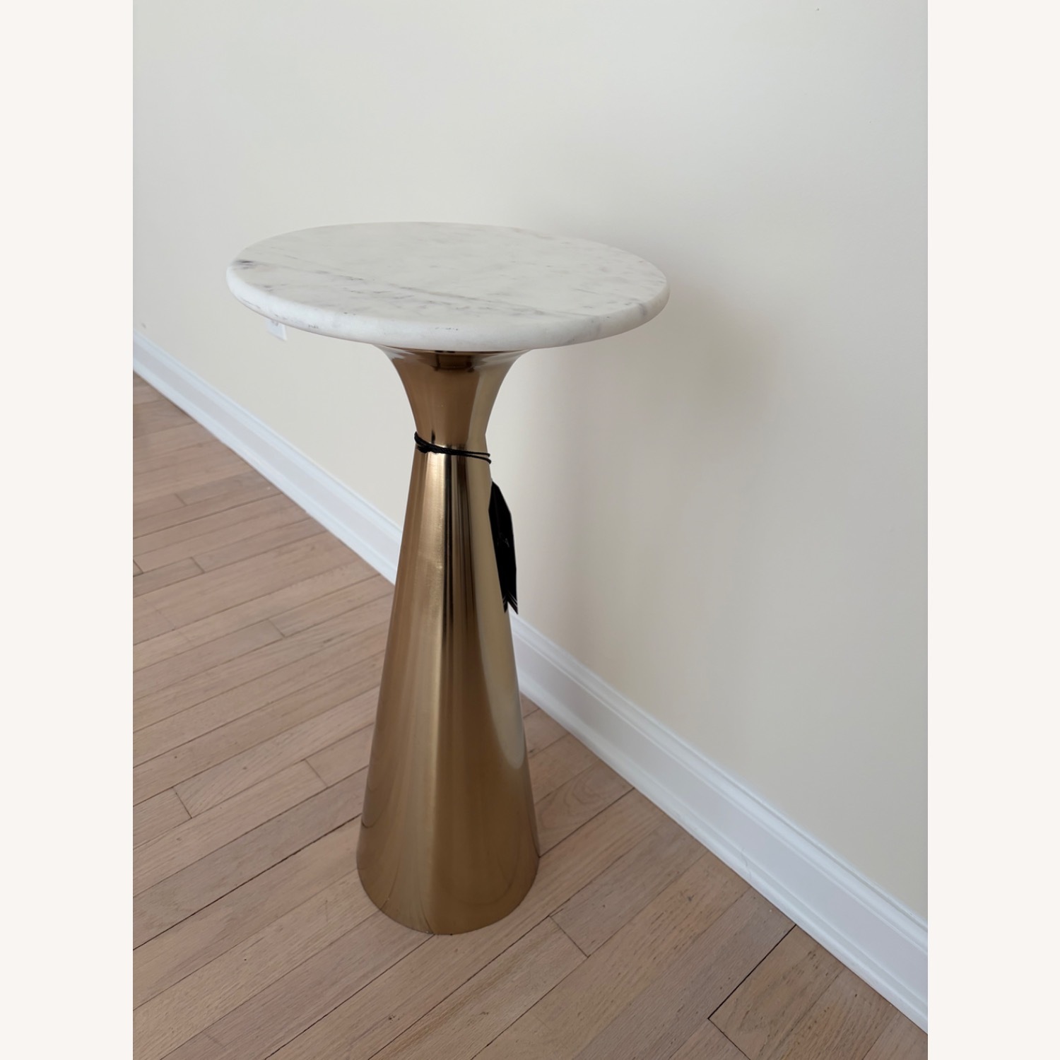 White Marble Drink Table with Brushed Brass - image-2
