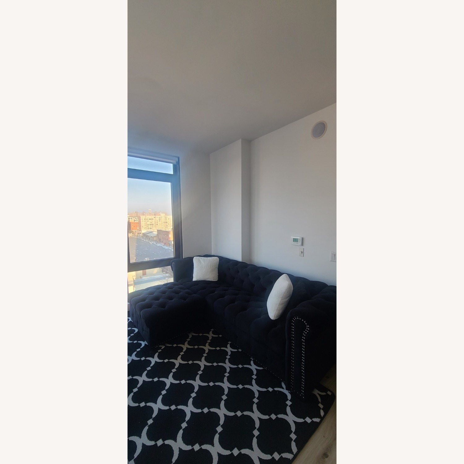 Black Velvet Sofa W Ottoman - image-1