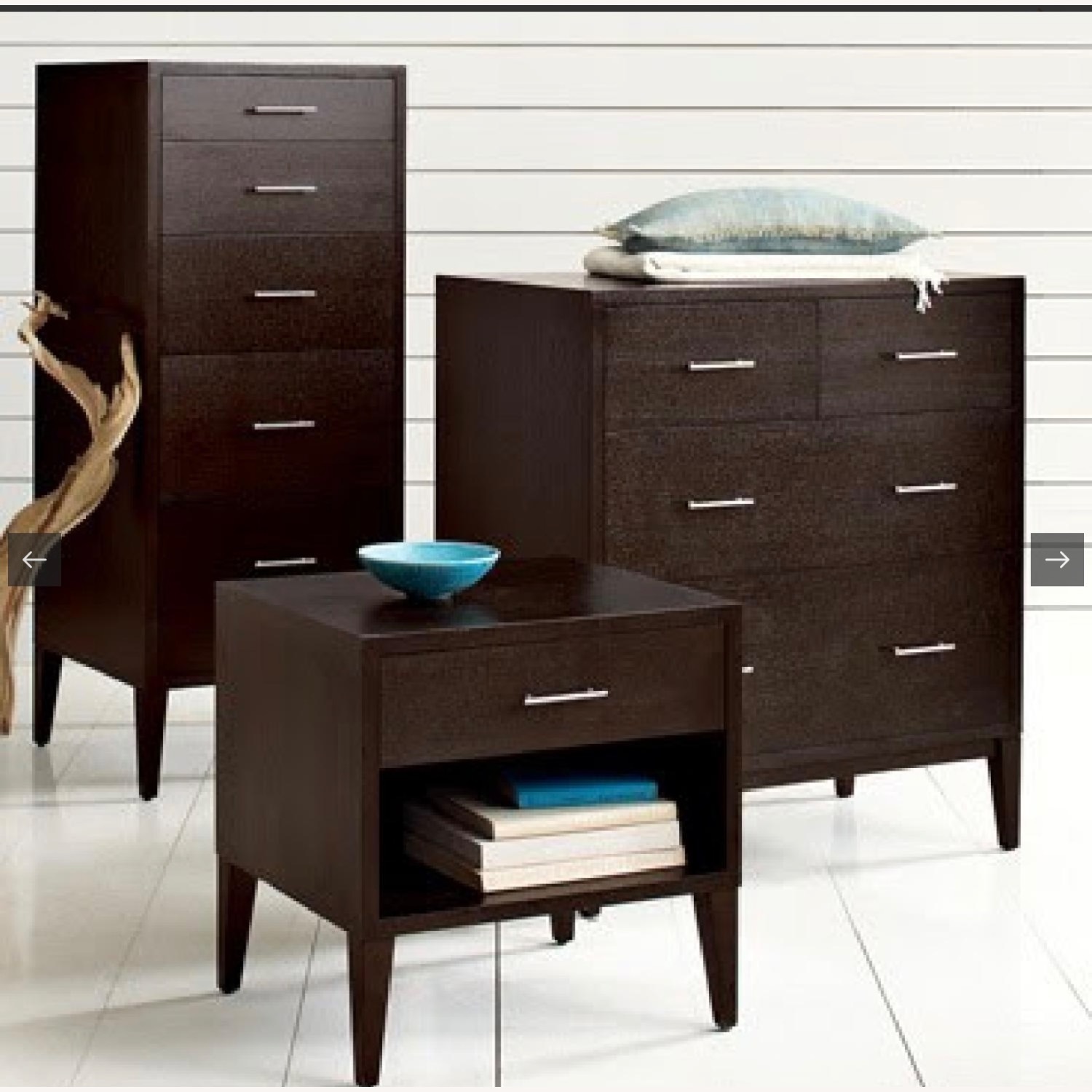 West Elm Narrow Leg Chocolate Wood Nightstands - image-3