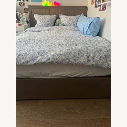 Used Pottery Barn Tacoma Dark Gray Wood Queen Bed for sale on AptDeco