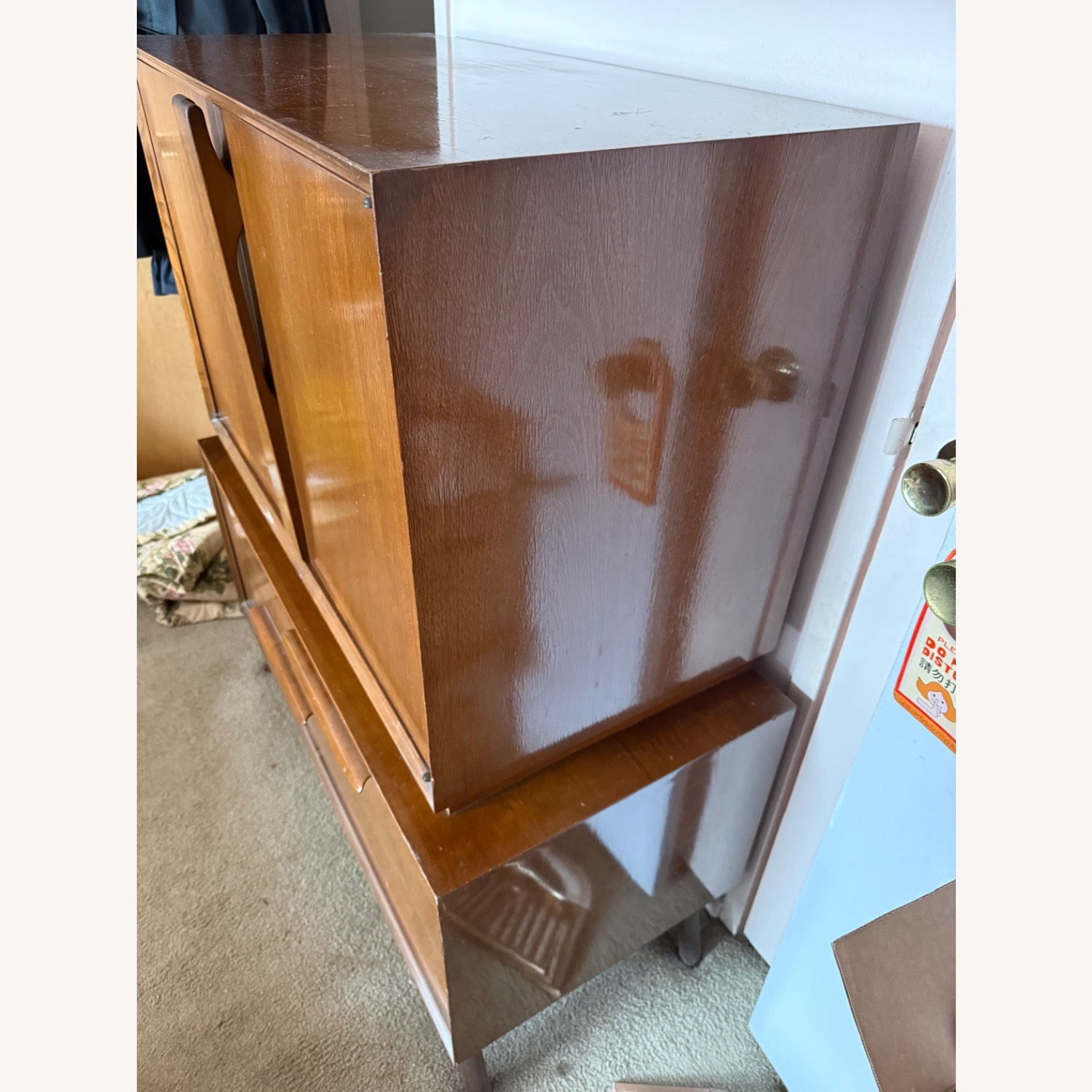 Antique Dark Brown Wood Armoire - image-3