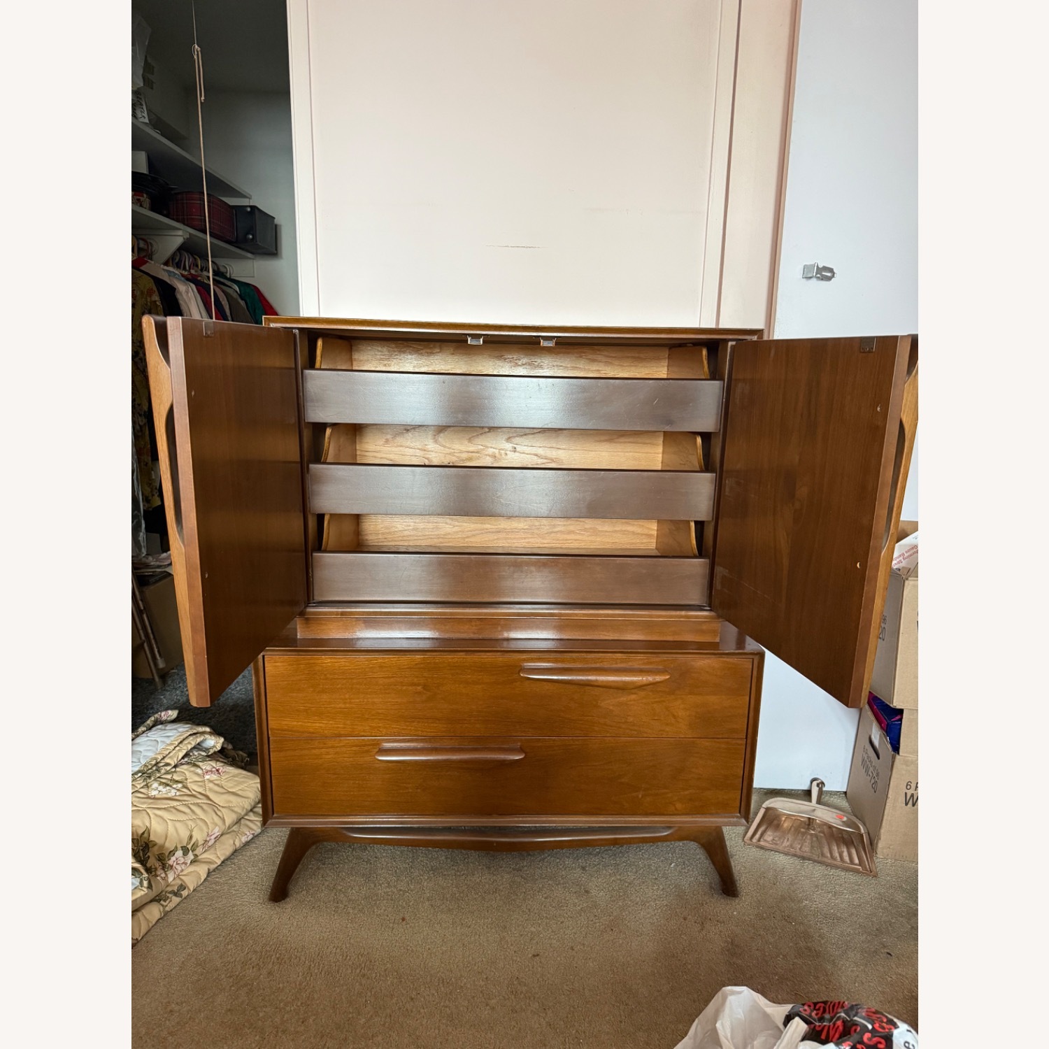 Antique Dark Brown Wood Armoire - image-1