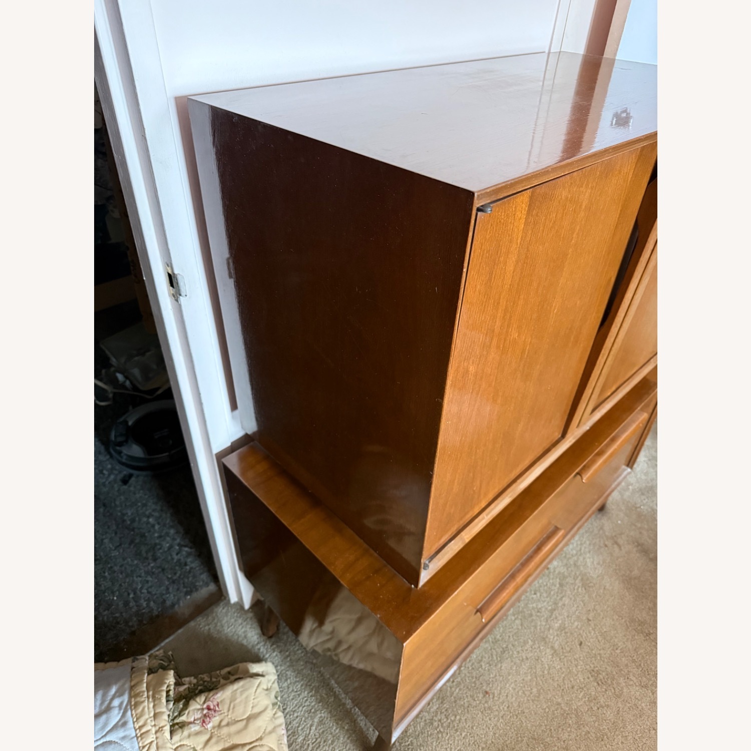 Antique Dark Brown Wood Armoire - image-2