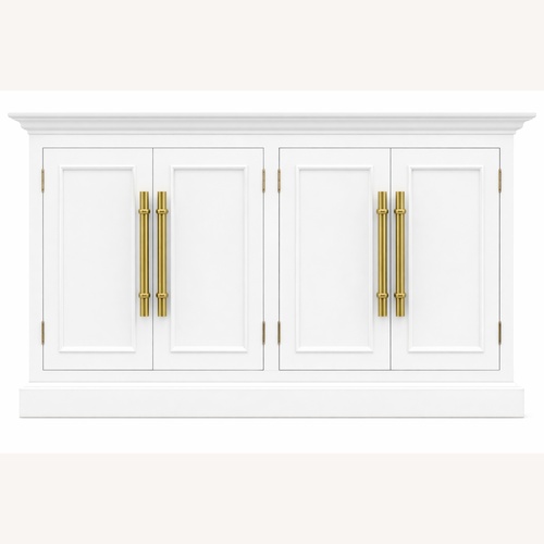 Used Restoration Hardware White 20th C. English Brass Bar Pull 4-Door Sideboard for sale on AptDeco