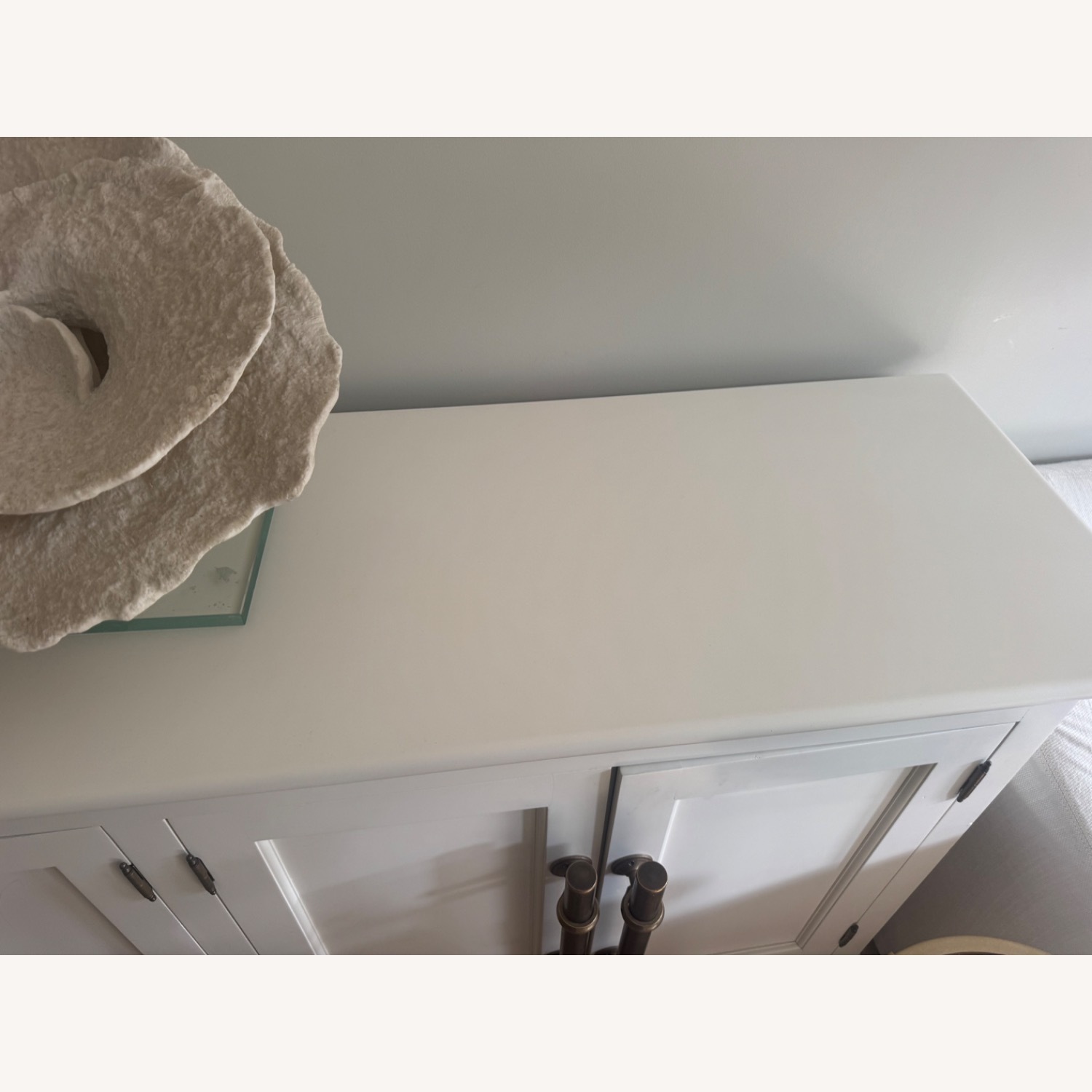 Restoration Hardware White 20th C. English Brass Bar Pull 4-Door Sideboard - image-3