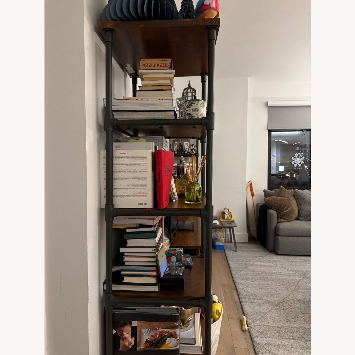 West Elm Pipe Dark Brown Wood & Metal Bookcase - image-3