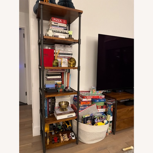 Used West Elm Pipe Dark Brown Wood & Metal Bookcase for sale on AptDeco