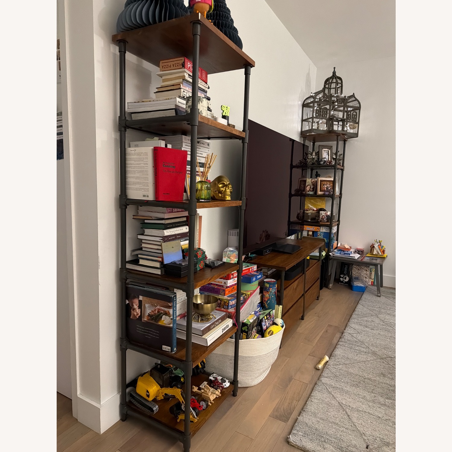 West Elm Pipe Dark Brown Wood & Metal Bookcase - image-2