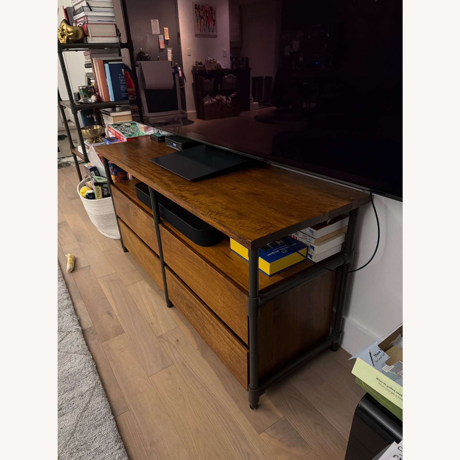 West Elm Pipe Dark Brown & Metal Media Storage - image-2