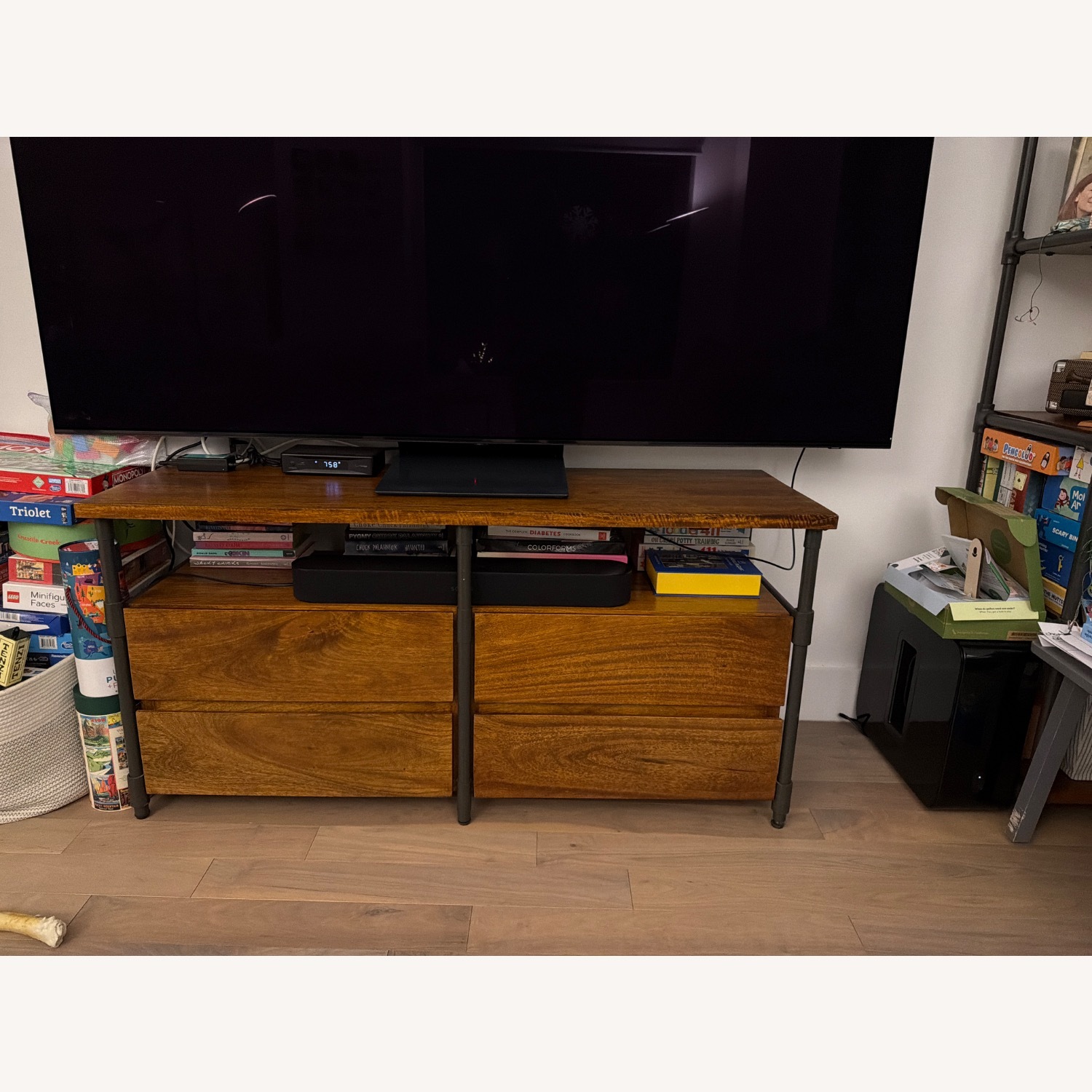 West Elm Pipe Dark Brown & Metal Media Storage - image-1