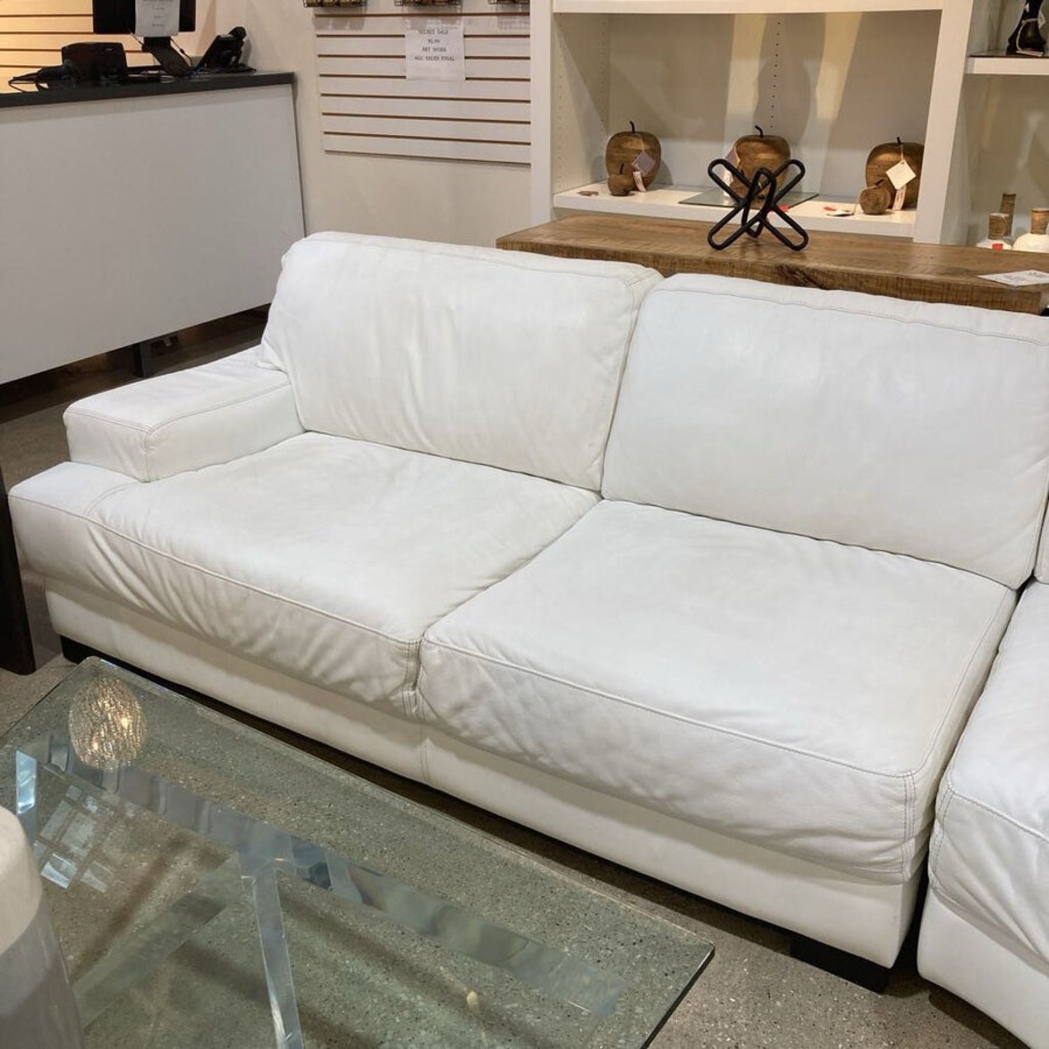 3pc Curved Italian Leather Sectional White - image-4