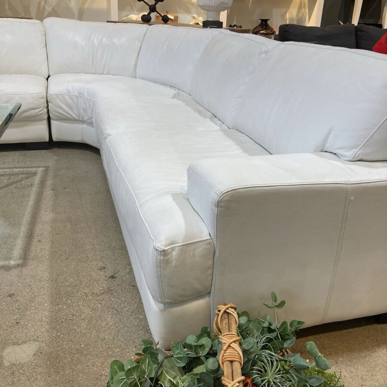 3pc Curved Italian Leather Sectional White - image-2
