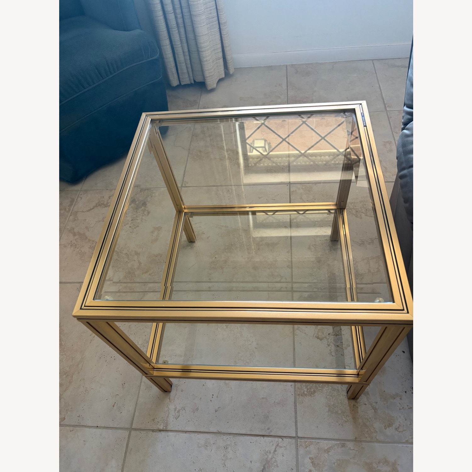 Vintage/Antique Gold Glass Coffee Table - image-2