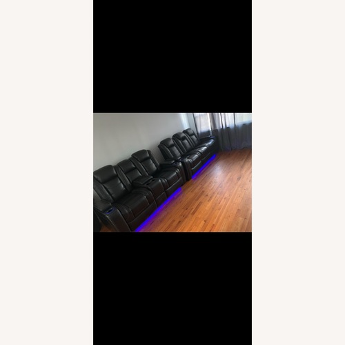 Used Raymour & Flanigan Black Leather Sofa for sale on AptDeco