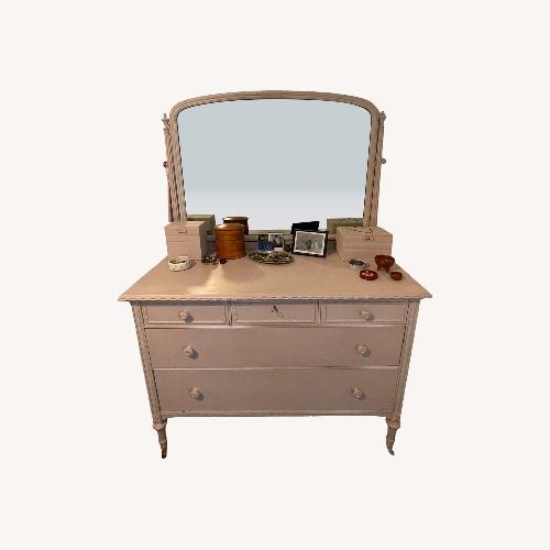 Used Vintage/Antique Pink 5 Drawer Dresser with Mirror for sale on AptDeco