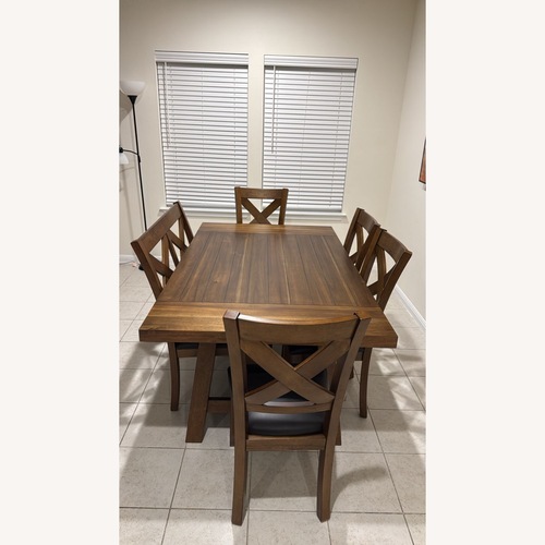 Used Acorn Cottage Brown 5 Pc Dining Room With X-back Chairs for sale on AptDeco