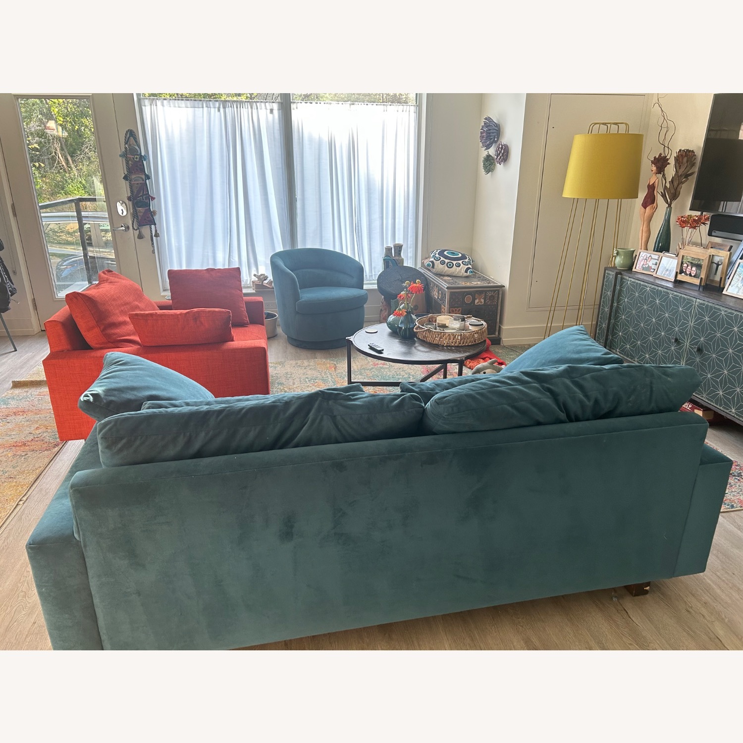 West Elm Harmony Blue Velvet 3+ Seater Sofa - image-2