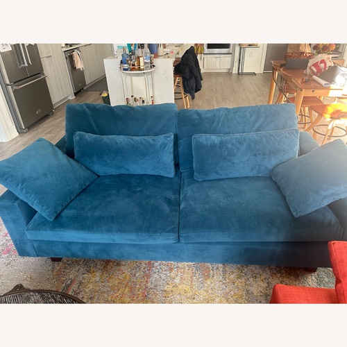Used West Elm Harmony Blue Velvet 3+ Seater Sofa for sale on AptDeco
