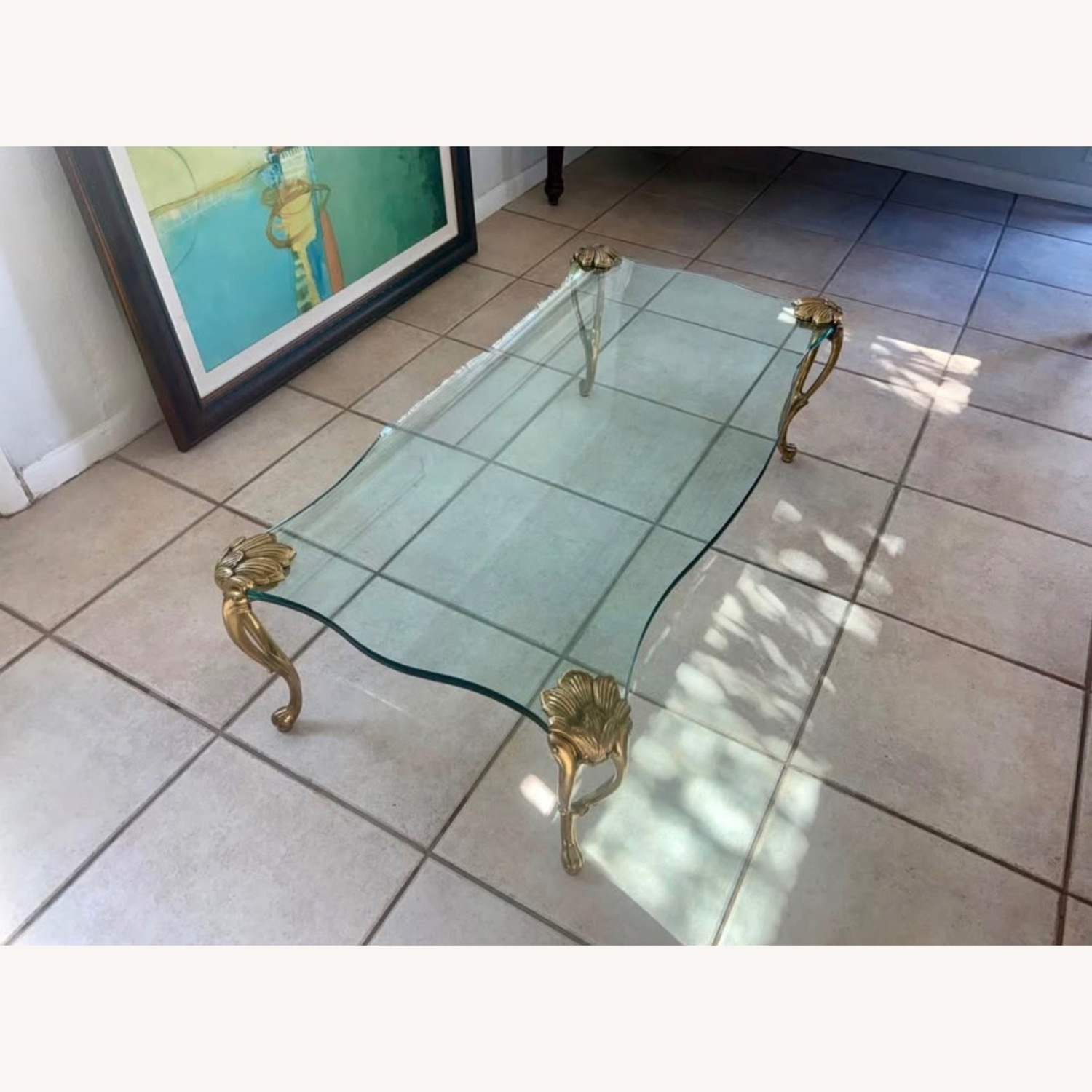 Floating GlassTable with Brass Legs - image-0