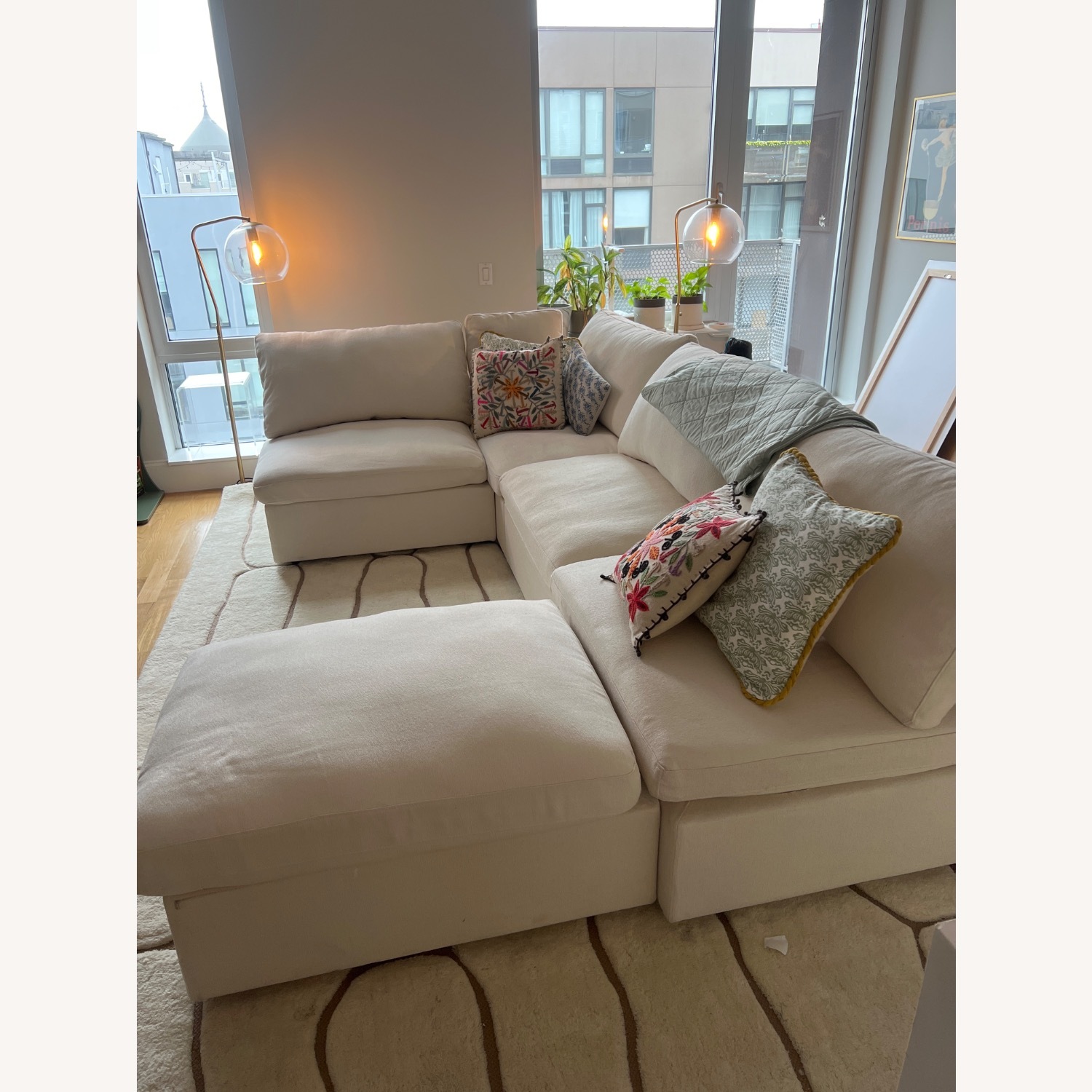 White Fabric 3+ Piece Sectional - image-2