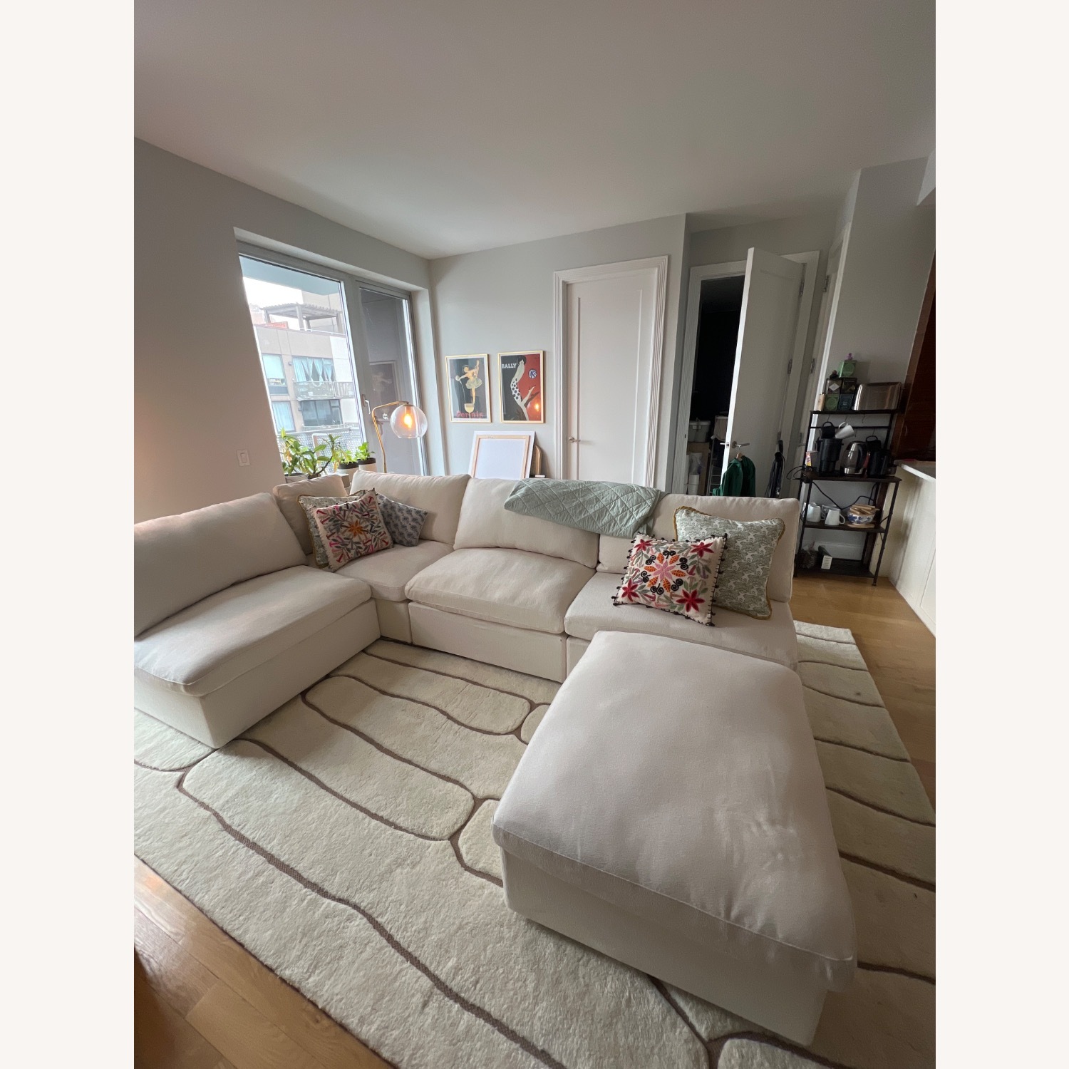 White Fabric 3+ Piece Sectional - image-3