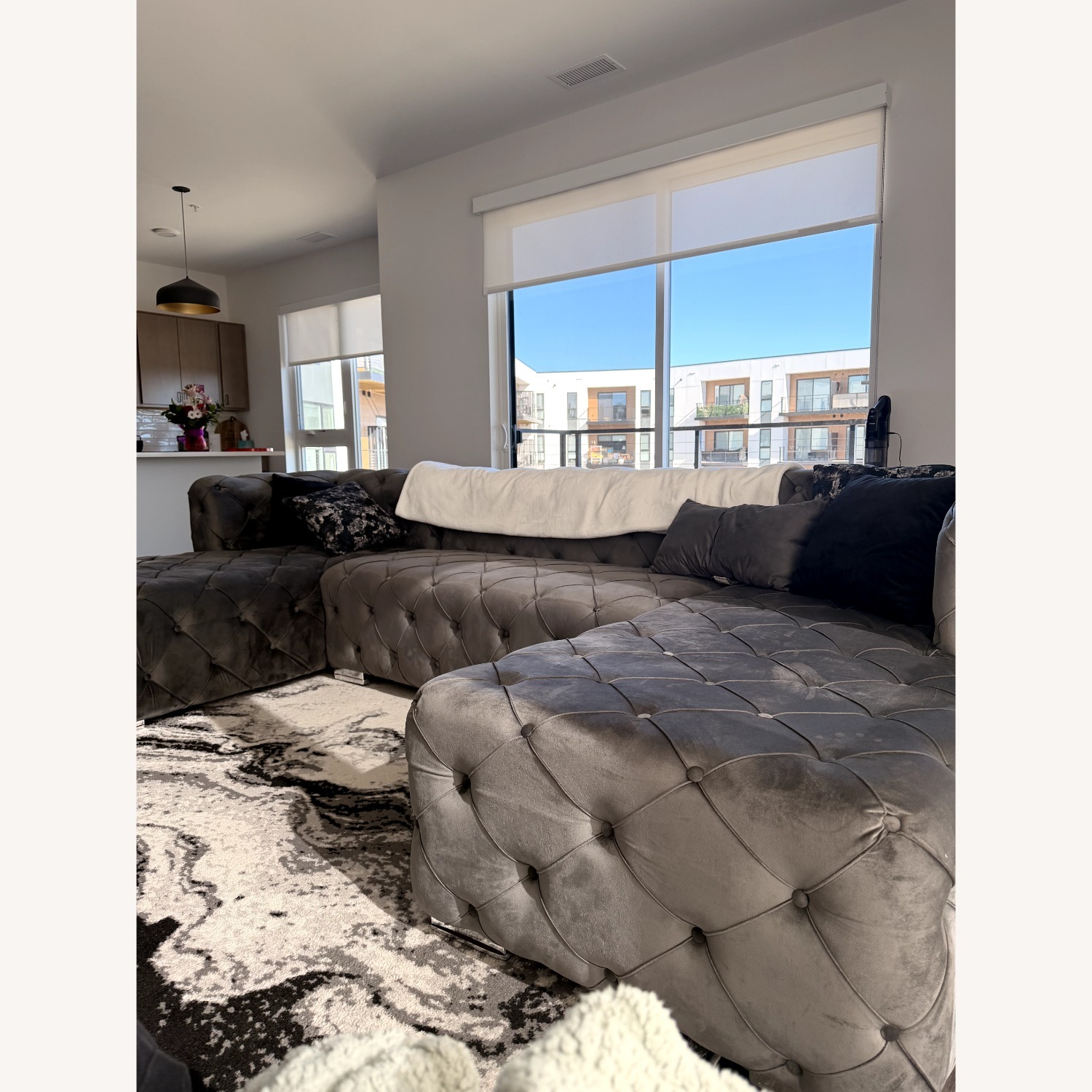 Light Gray Velvet 3+ Piece Sectional - image-8