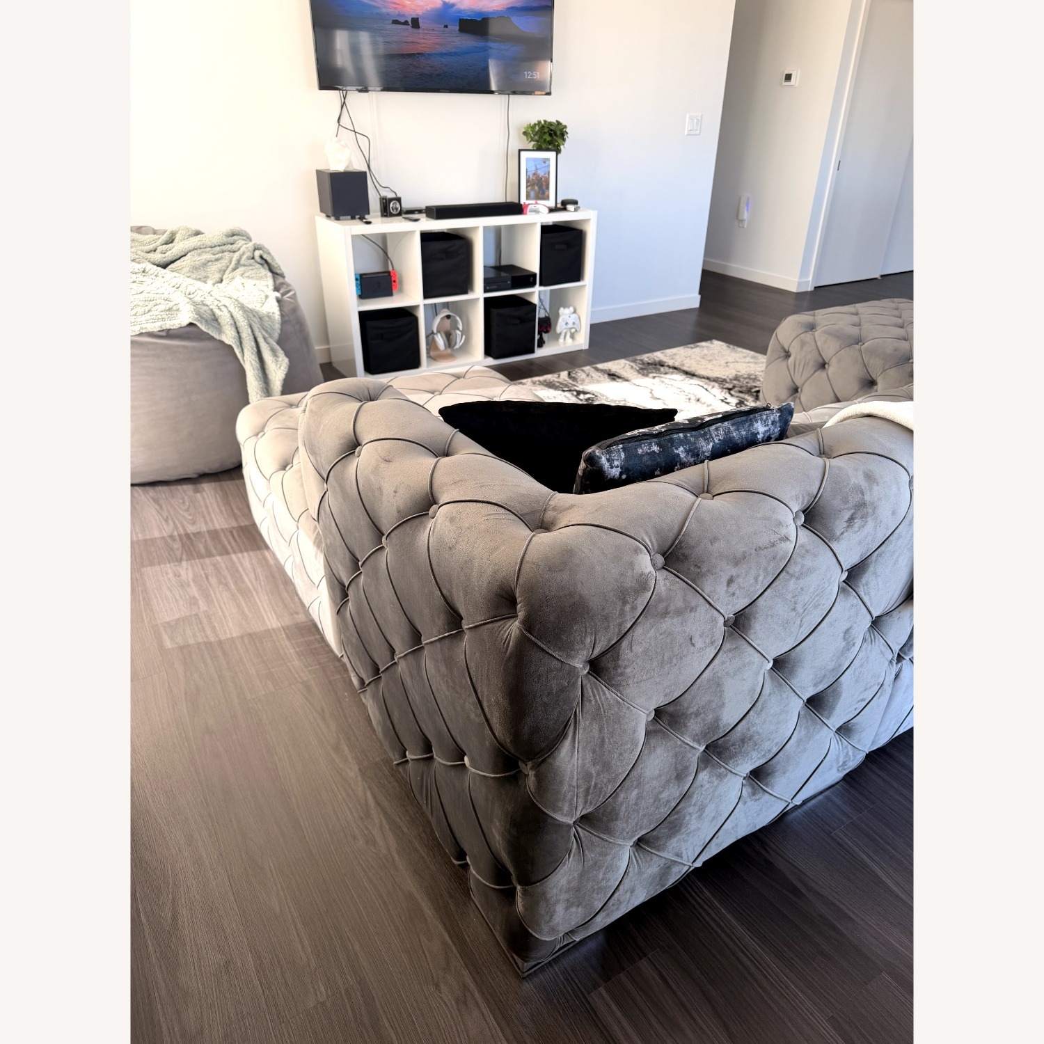 Light Gray Velvet 3+ Piece Sectional - image-3