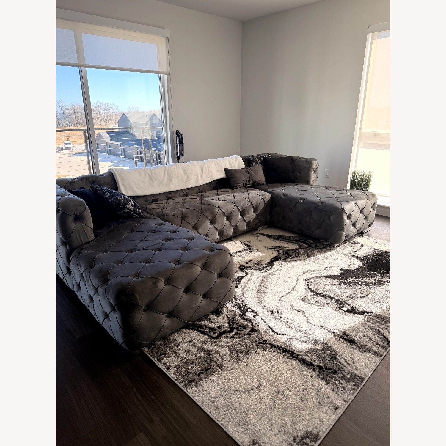 Light Gray Velvet 3+ Piece Sectional - image-1