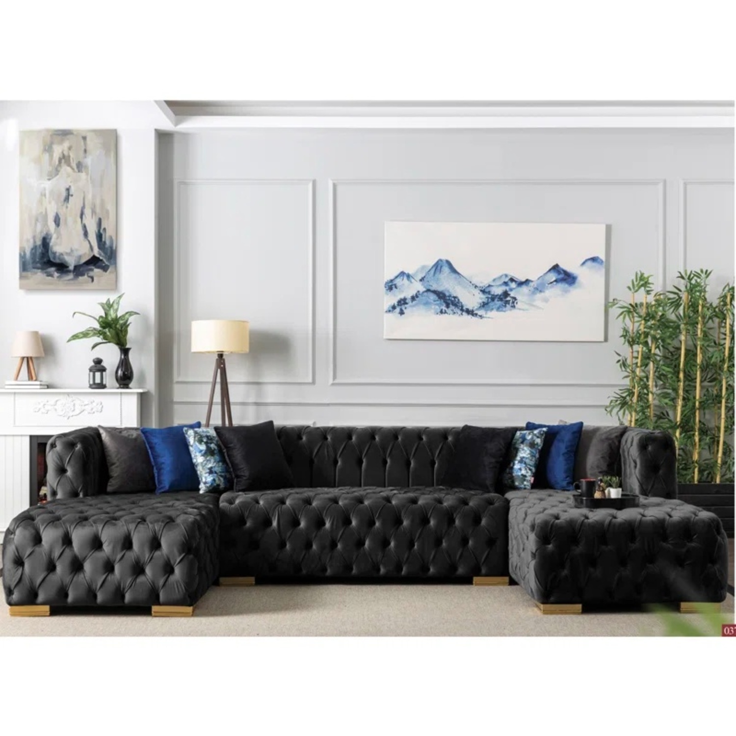 Light Gray Velvet 3+ Piece Sectional - image-9