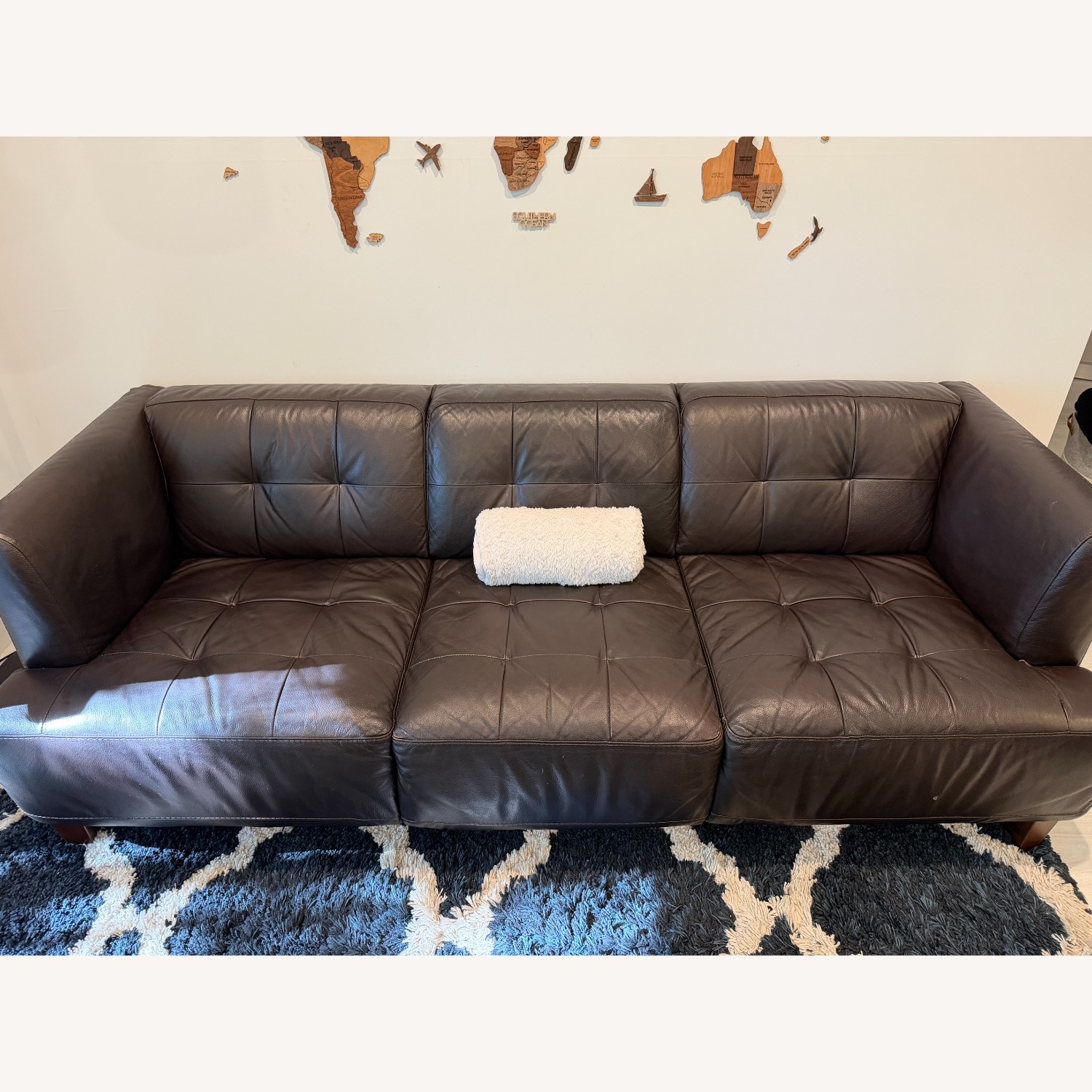 Macy's Alessia Dark Brown Leather 3+ Seater Sofa - image-3