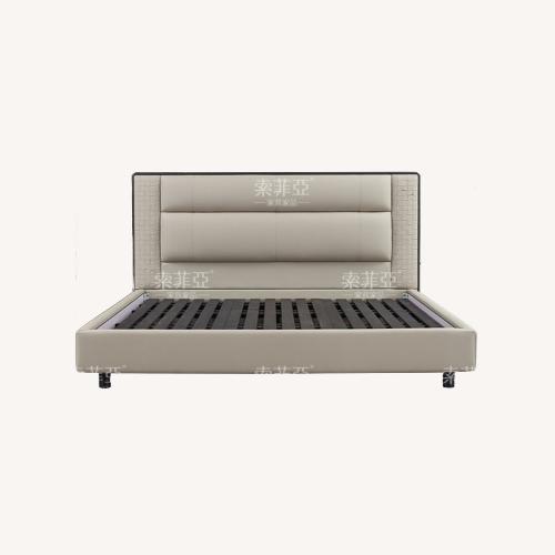 Used Solid Wood & Leather Bed Frame for sale on AptDeco