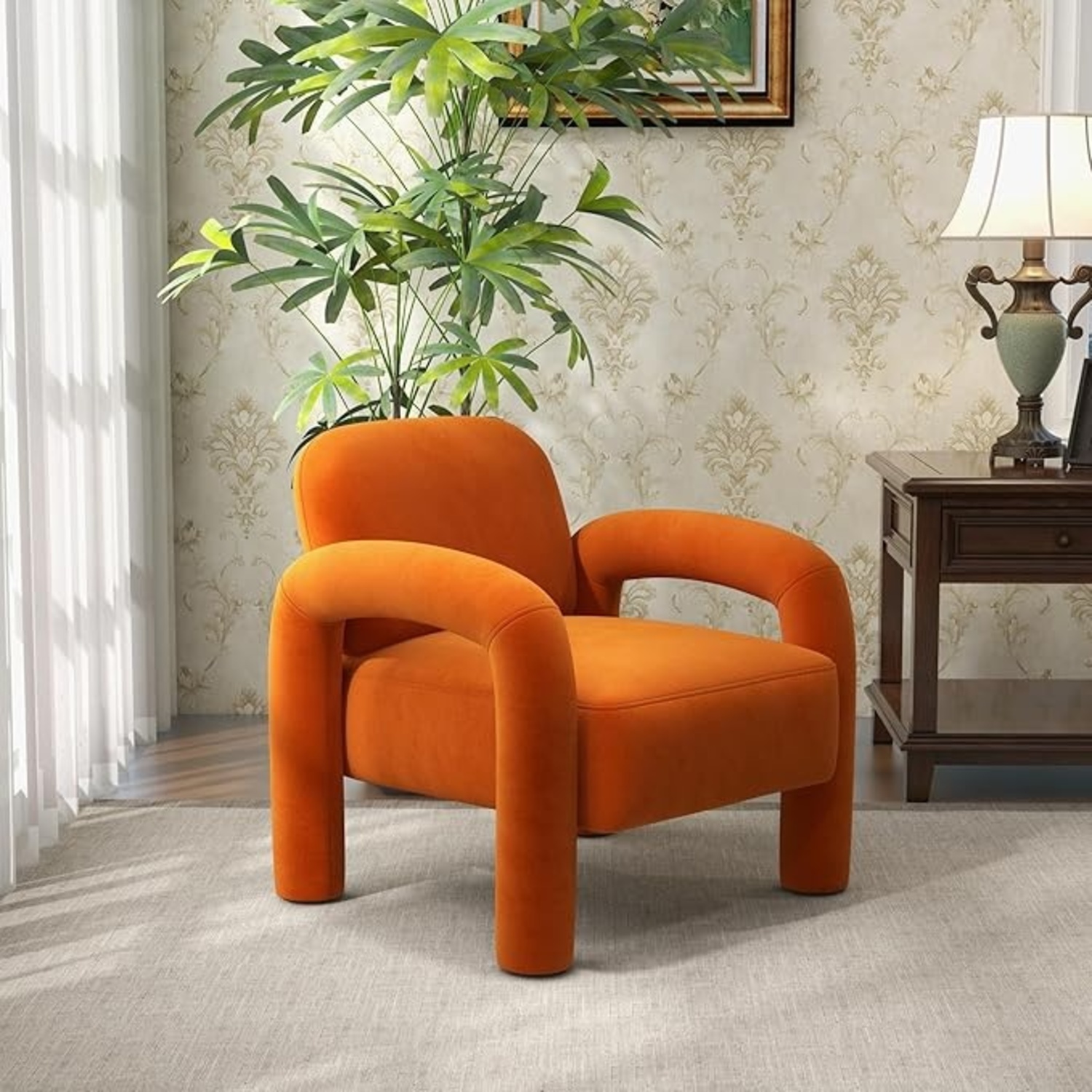 Modern velvet upholstered accent chair - image-4